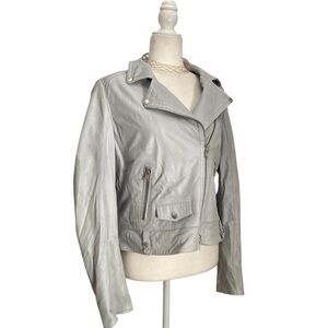 Schyia Lamb Leather Moto Jacket Light Blue